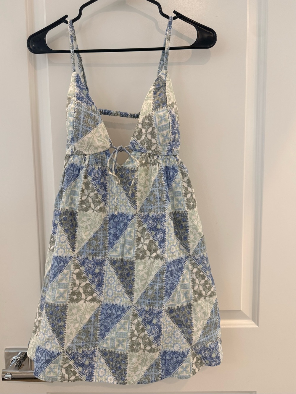 NWT Women’s Spaghetti-Strap Patchwork One-Piece Romper - Blue & Cream
